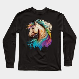 Colorful Fjord Horse Artwork 3 Long Sleeve T-Shirt